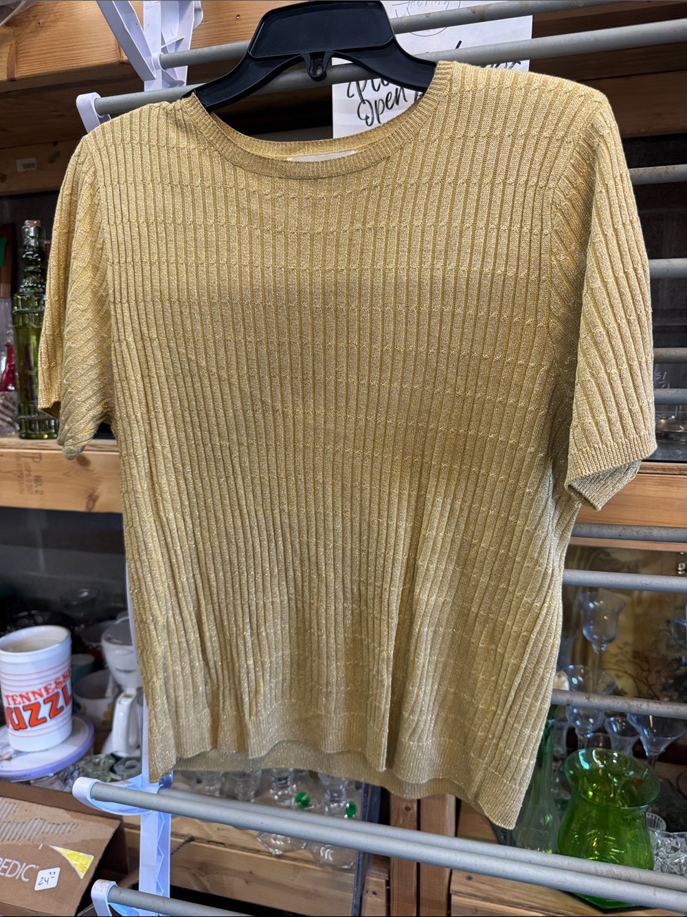 Alfred Dunner Short-Sleeve Ribbed Knit Top in Metallic Gold